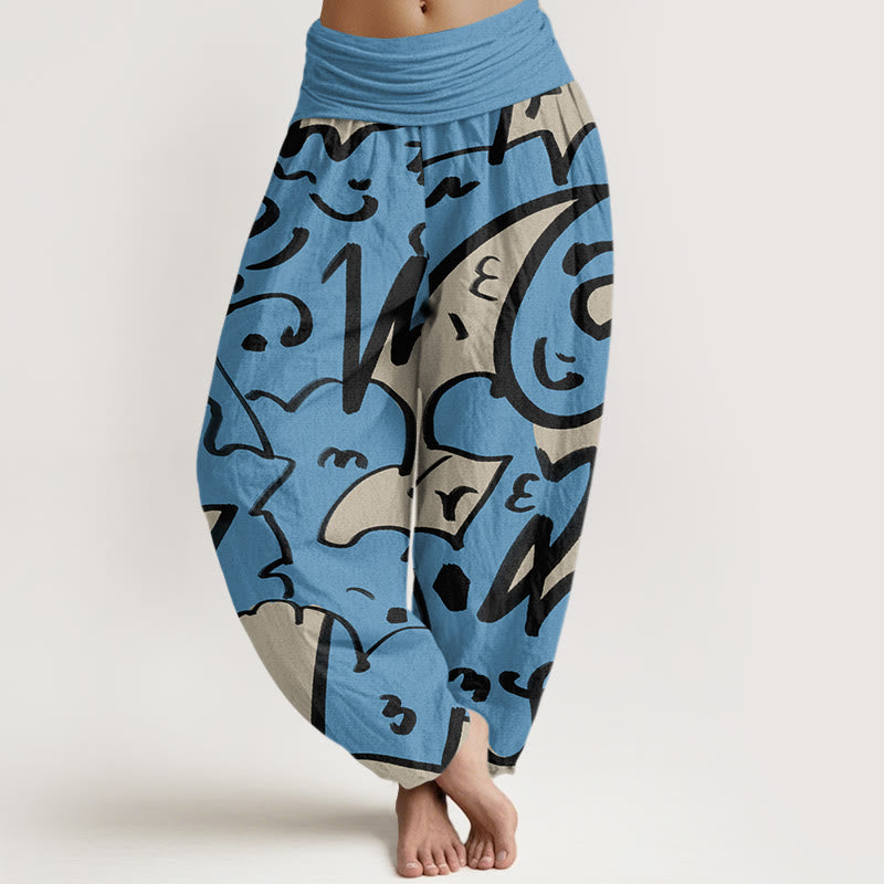 Pantalones harén con cintura elástica para mujer, con estampado de líneas garabateadas divertidas e informales de Buddha Stones - DodgerBlue - US22，UK/AU26，EU54 (6XL) - image 5