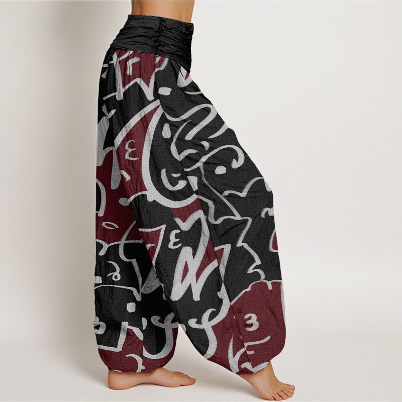 Pantalones harén con cintura elástica para mujer, con estampado de líneas garabateadas divertidas e informales de Buddha Stones - image 10