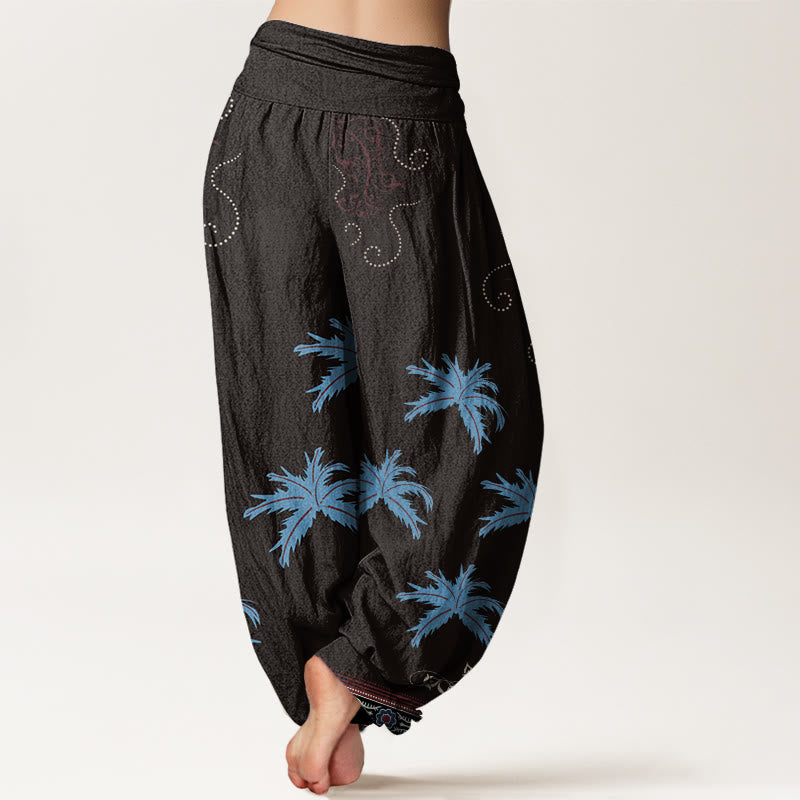 Pantalones harén con cintura elástica para mujer, con estampado floral y palmeras tropicales, estilo casual, Buddha Stones - image 2
