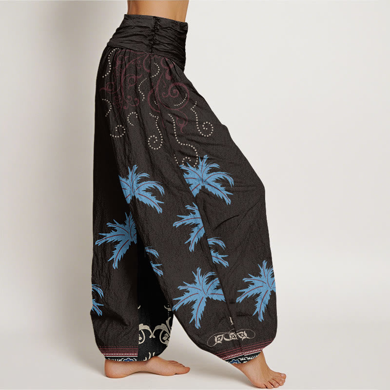 Pantalones harén con cintura elástica para mujer, con estampado floral y palmeras tropicales, estilo casual, Buddha Stones - image 3