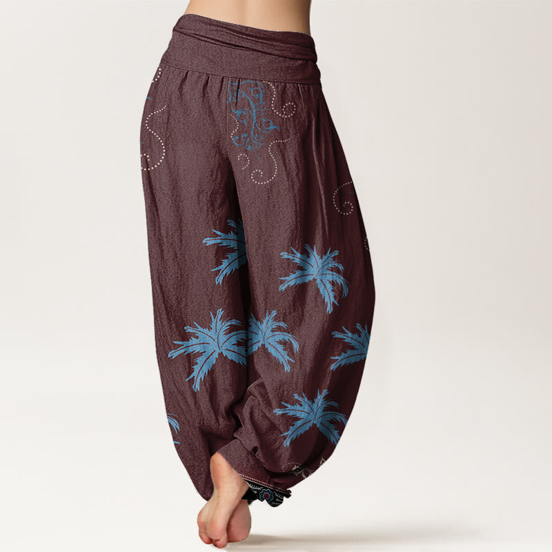 Pantalones harén con cintura elástica para mujer, con estampado floral y palmeras tropicales, estilo casual, Buddha Stones - image 6