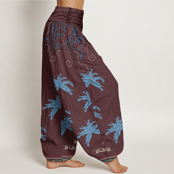 Pantalones harén con cintura elástica para mujer, con estampado floral y palmeras tropicales, estilo casual, Buddha Stones - image 7