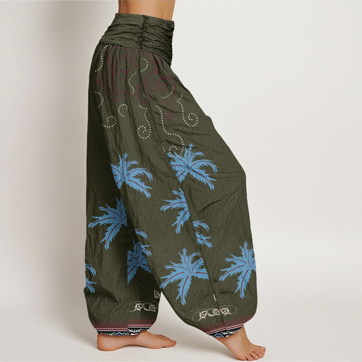 Pantalones harén con cintura elástica para mujer, con estampado floral y palmeras tropicales, estilo casual, Buddha Stones - image 10