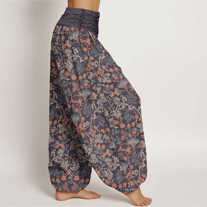 Pantalones bombachos de mujer con cintura elástica, estampado de flores, hojas y enredaderas de algodón con Buddha Stones. - image 5