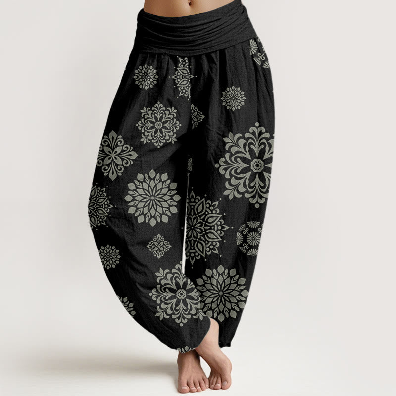 Pantalones harén con cintura elástica para mujer, con estampado de mandala y Buddha Stones - Negro - US22，UK/AU26，EU54 (6XL) - image 1