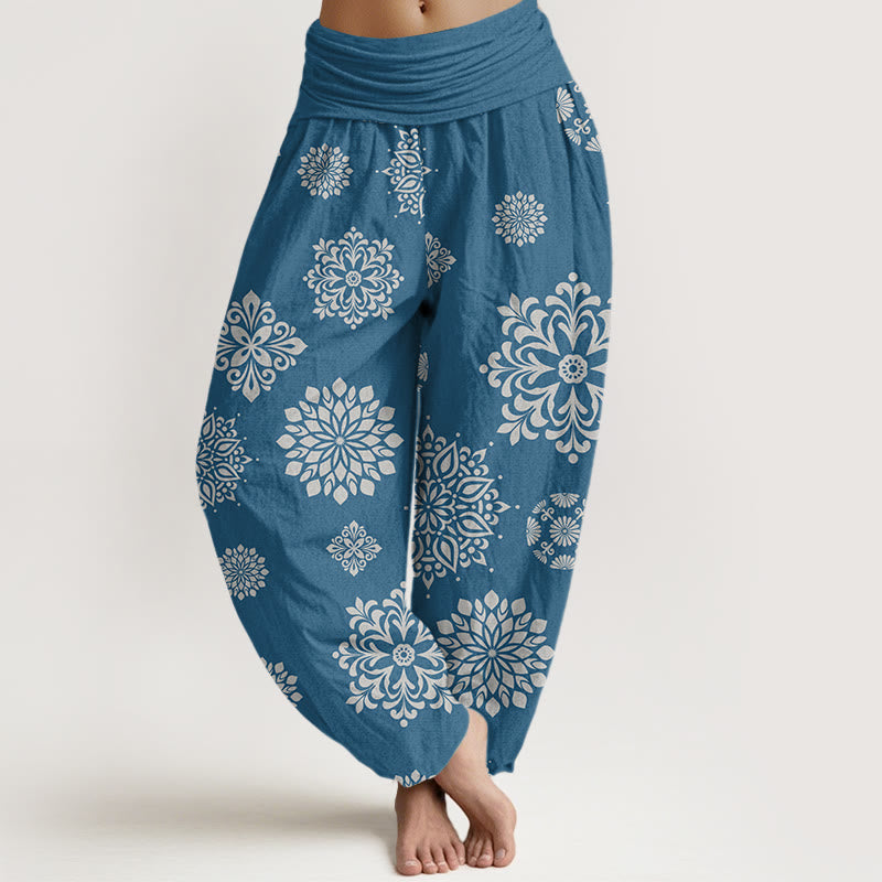 Pantalones harén con cintura elástica para mujer, con estampado de mandala y Buddha Stones - Azul acero - US22，UK/AU26，EU54 (6XL) - image 5