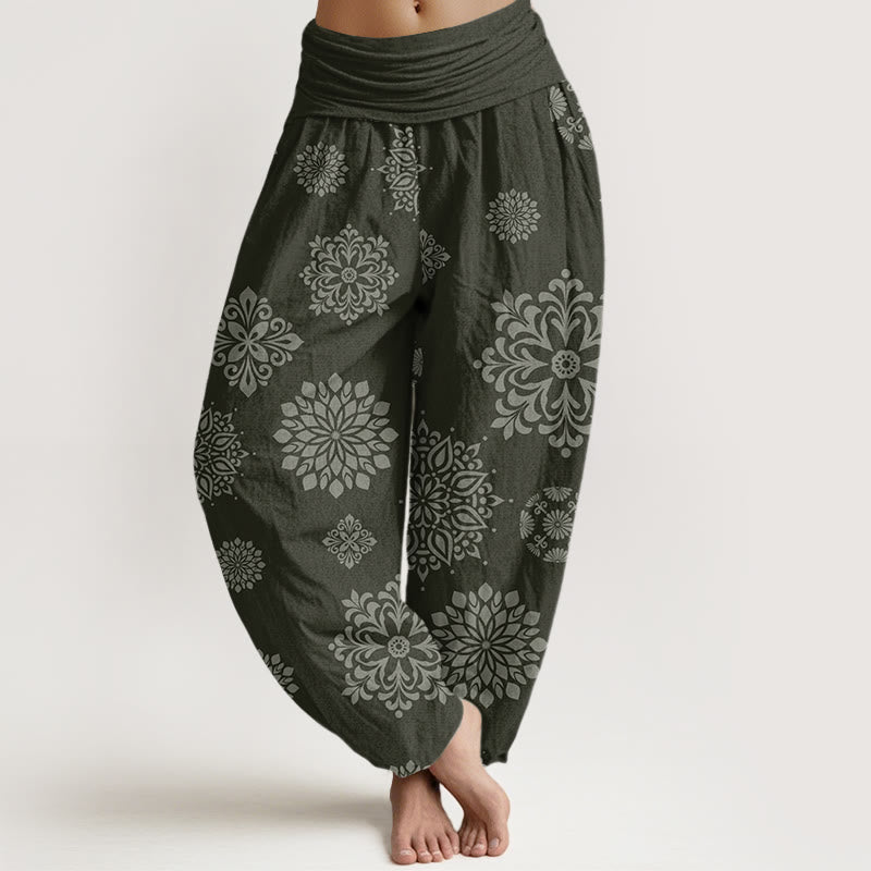 Pantalones harén con cintura elástica para mujer, con estampado de mandala y Buddha Stones - Verde oliva oscuro - US22，UK/AU26，EU54 (6XL) - image 8