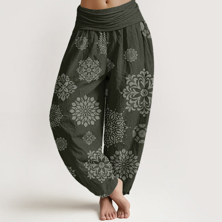 Pantalones harén con cintura elástica para mujer, con estampado de mandala y Buddha Stones - Verde oliva oscuro - US22，UK/AU26，EU54 (6XL) - image 8