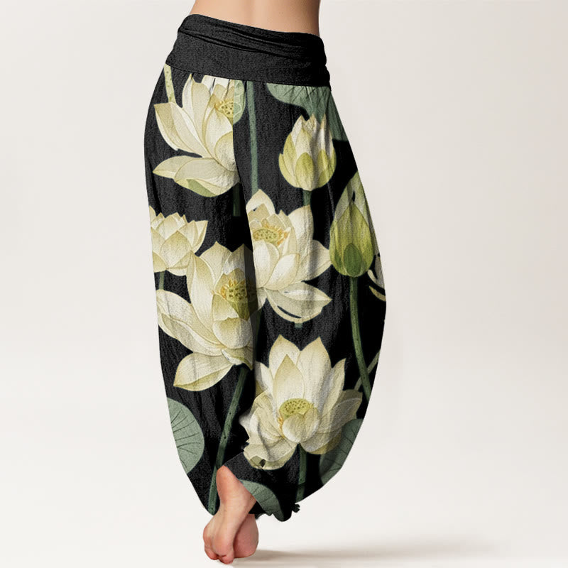 Pantalones harén con cintura elástica para mujer, con estampado de flores de loto y Buddha Stones - image 7