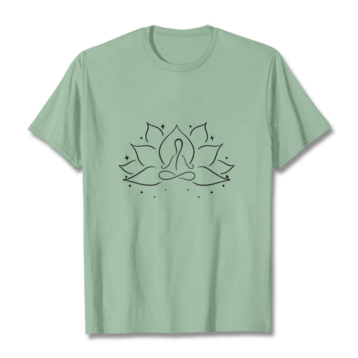 Camiseta con diseño de flor de loto y Buddha Stones para meditación y yoga - Verde pálido - 2XL - image 15