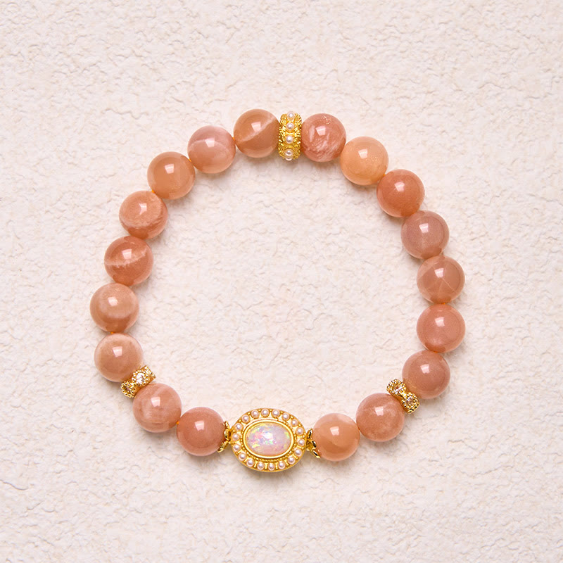 Pulsera relajante ajustable de piedra lunar melocotón natural de Buddha Stones