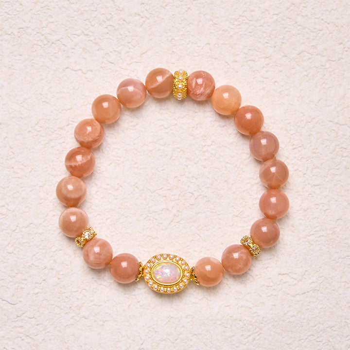 Pulsera relajante ajustable de piedra lunar melocotón natural de Buddha Stones