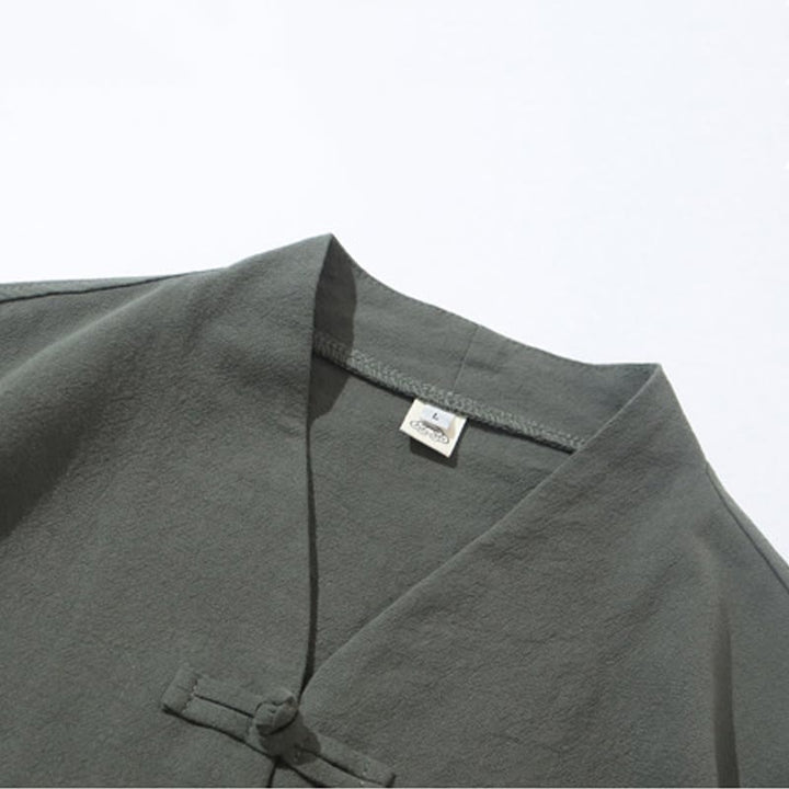 Conjunto de 2 Buddha Stones de traje Tang con diseño de rana y botones, camisa y pantalones con bolsillos, de algodón y lino, para meditación de hombre. - image 9