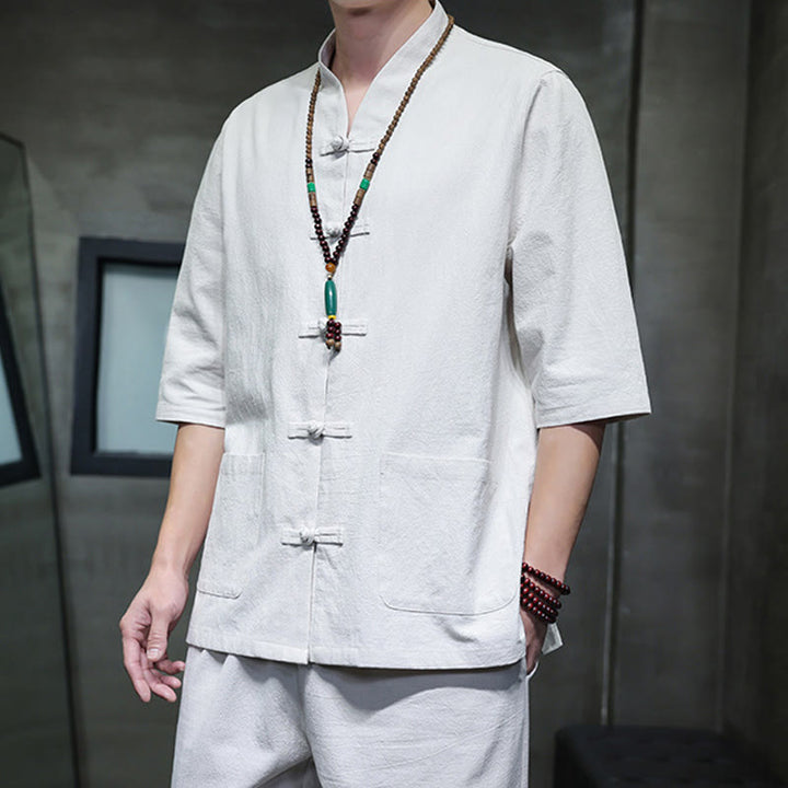 Conjunto de 2 Buddha Stones de traje Tang con diseño de rana y botones, camisa y pantalones con bolsillos, de algodón y lino, para meditación de hombre. - image 27