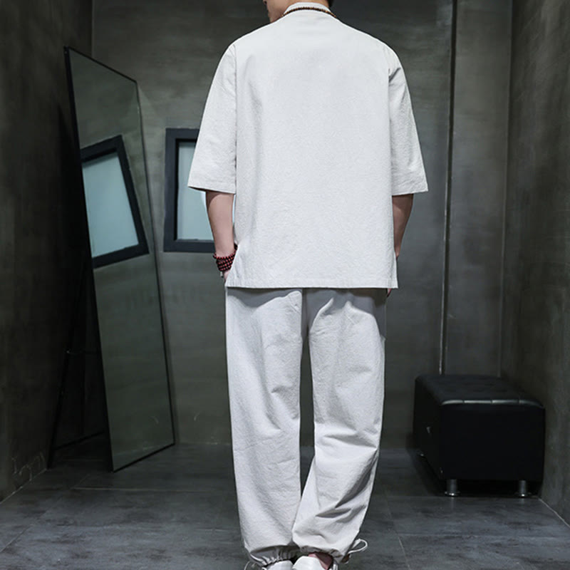 Conjunto de 2 Buddha Stones de traje Tang con diseño de rana y botones, camisa y pantalones con bolsillos, de algodón y lino, para meditación de hombre. - image 22