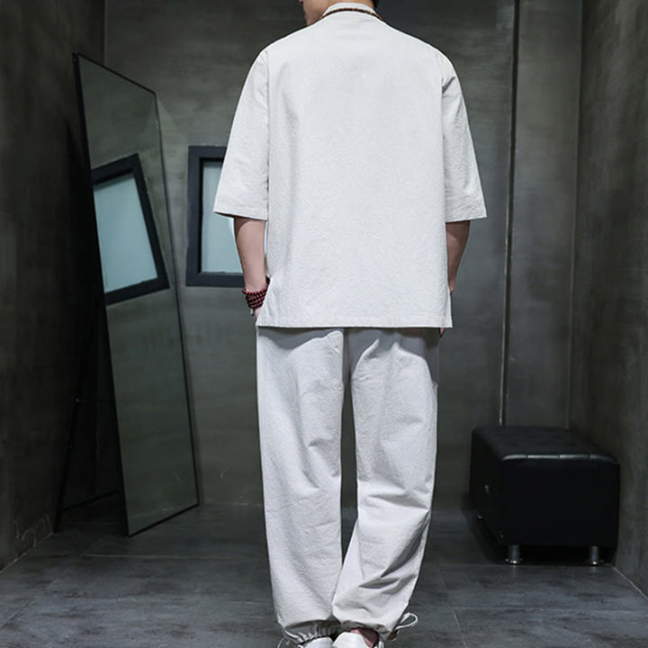 Conjunto de 2 Buddha Stones de traje Tang con diseño de rana y botones, camisa y pantalones con bolsillos, de algodón y lino, para meditación de hombre. - image 22