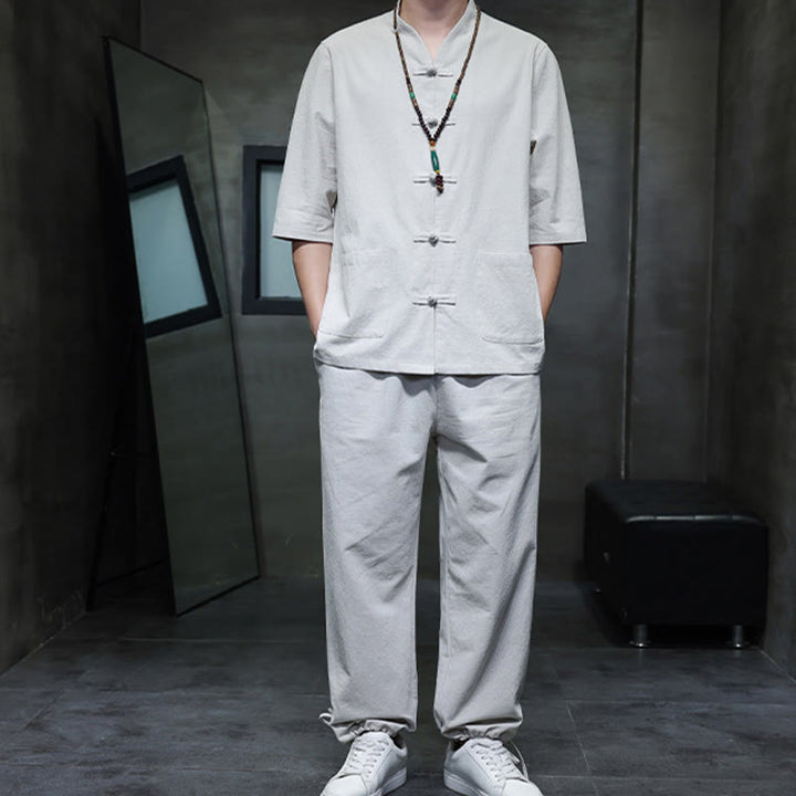 Conjunto de 2 Buddha Stones de traje Tang con diseño de rana y botones, camisa y pantalones con bolsillos, de algodón y lino, para meditación de hombre. - image 23