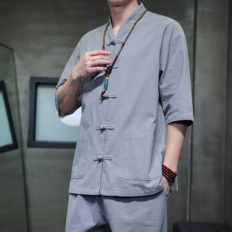 Conjunto de 2 Buddha Stones de traje Tang con diseño de rana y botones, camisa y pantalones con bolsillos, de algodón y lino, para meditación de hombre. - image 36