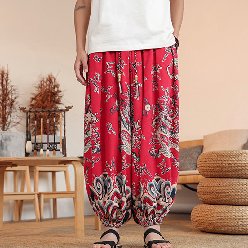 Pantalones harén de algodón con estampado de dragón y Buddha Stones para hombre, hasta el tobillo, con bolsillos - image 12