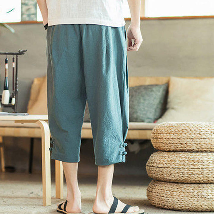 Pantalones harén cortos de algodón con bordado de grullas y Buddha Stones para hombre con bolsillos - image 4