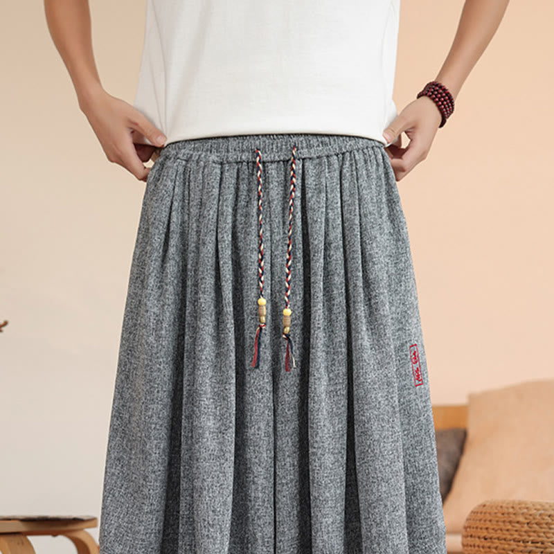 Pantalones harén cortos hasta el tobillo con bordado de personajes de verano de Buddha Stones y cordón ajustable para hombre con bolsillos