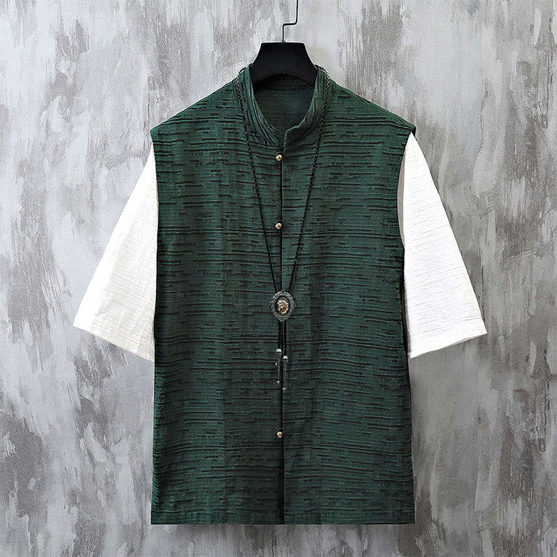 Camisa de lino y algodón de media manga para hombre con diseño de patchwork de verano con Buddha Stones - Cadete Azul - US/UK/AU48, EU58 (6XL) - image 5