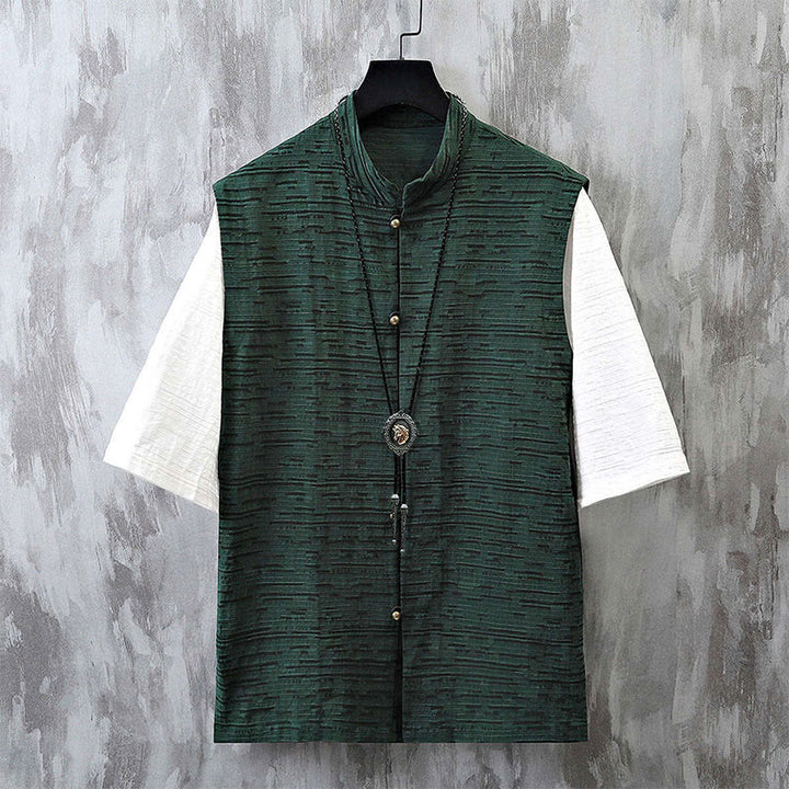 Camisa de lino y algodón de media manga para hombre con diseño de patchwork de verano con Buddha Stones - Cadete Azul - US/UK/AU48, EU58 (6XL) - image 5