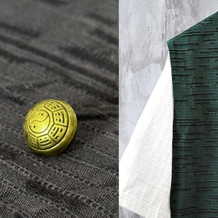 Camisa de lino y algodón de media manga para hombre con diseño de patchwork de verano con Buddha Stones - image 8