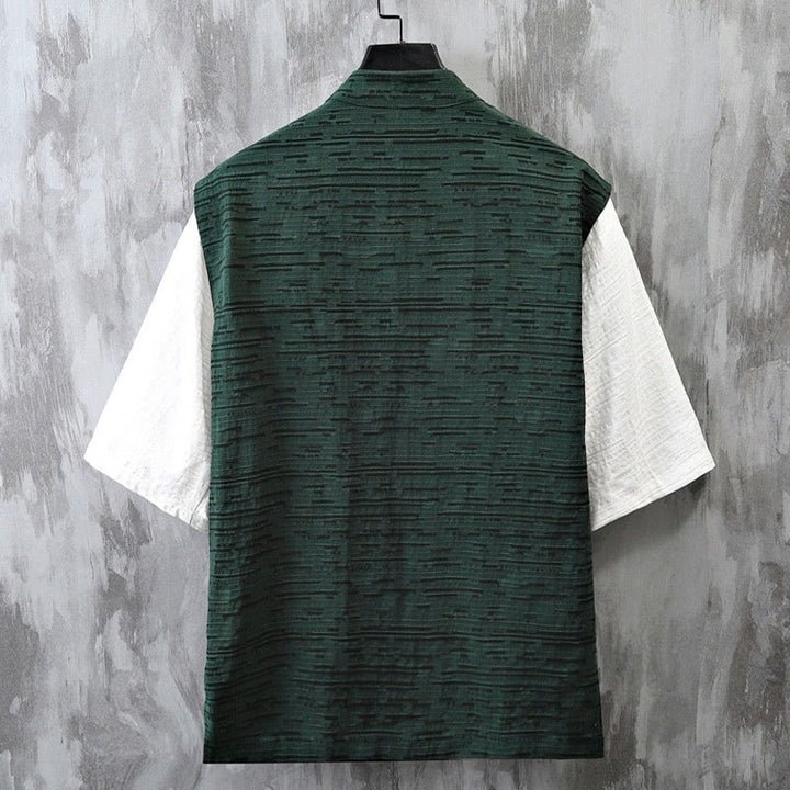 Camisa de lino y algodón de media manga para hombre con diseño de patchwork de verano con Buddha Stones - image 6
