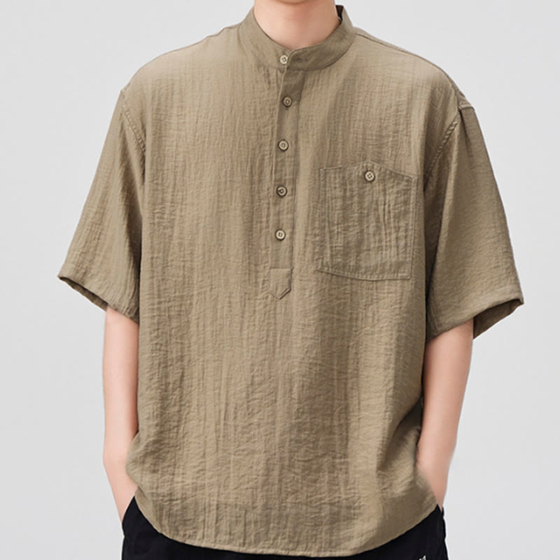 Camisa de media manga para hombre con diseño de botones lisos de verano con Buddha Stones - Broncearse - US/UK/AU44, EU54 (4XL) - image 8