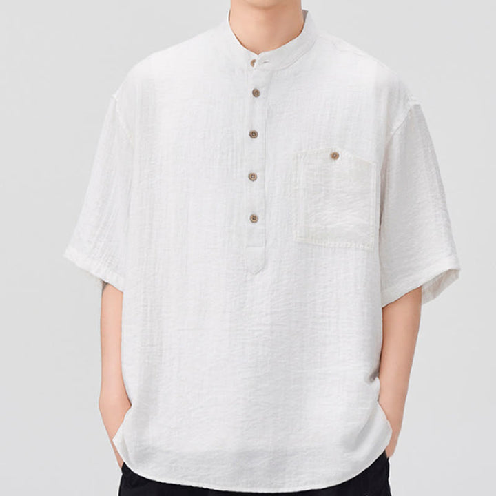 Camisa de media manga para hombre con diseño de botones lisos de verano con Buddha Stones - Blanco - US/UK/AU44, EU54 (4XL) - image 2