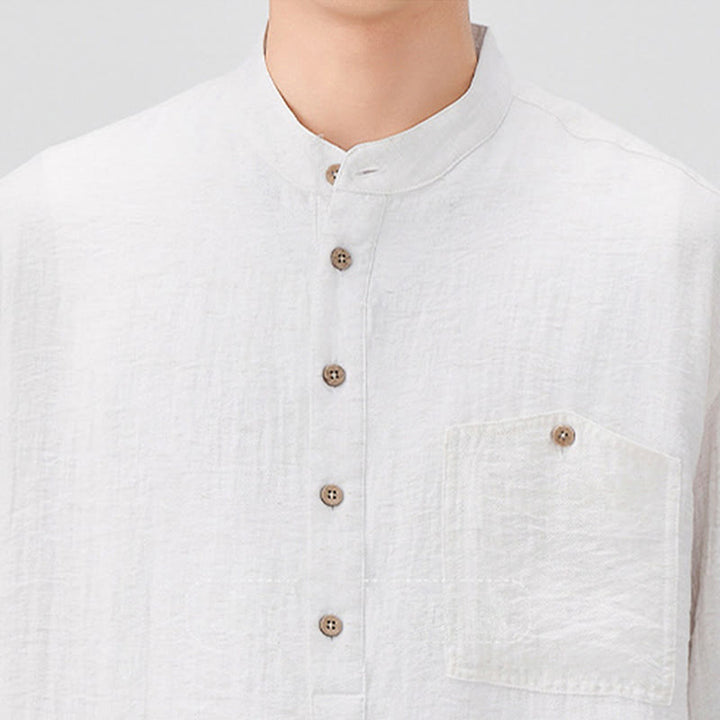 Camisa de media manga para hombre con diseño de botones lisos de verano con Buddha Stones - image 4