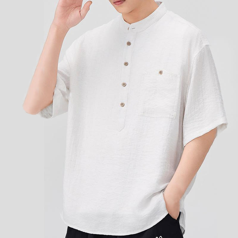 Camisa de media manga para hombre con diseño de botones lisos de verano con Buddha Stones - image 3