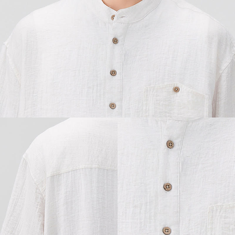 Camisa de media manga para hombre con diseño de botones lisos de verano con Buddha Stones - image 6