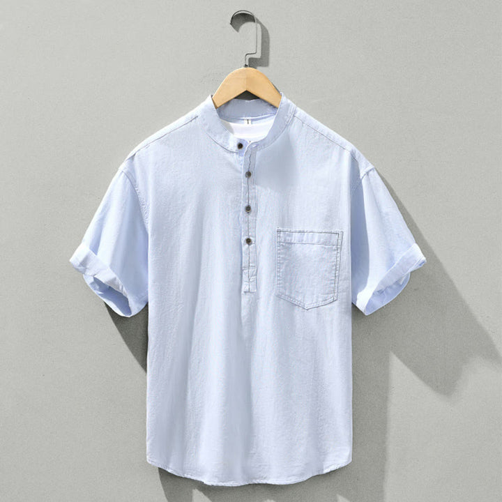 Camisa de algodón de manga corta con botones y estampado de Buddha Stones para hombre, de verano, lisa - Azur - US/UK/AU42, EU52 (3XL) - image 1