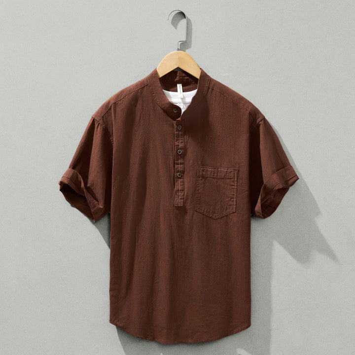 Camisa de algodón de manga corta con botones y estampado de Buddha Stones para hombre, de verano, lisa - Tierra de siena - US/UK/AU42, EU52 (3XL) - image 22