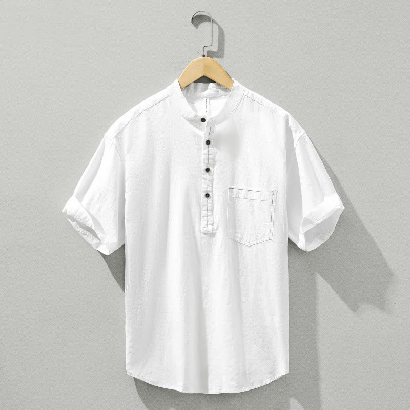 Camisa de algodón de manga corta con botones y estampado de Buddha Stones para hombre, de verano, lisa - Blanco - US/UK/AU42, EU52 (3XL) - image 15