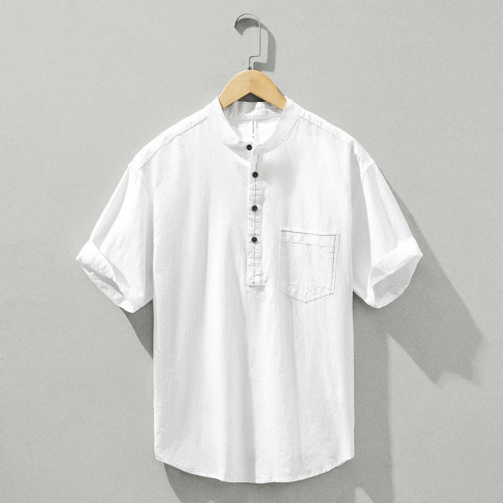 Camisa de algodón de manga corta con botones y estampado de Buddha Stones para hombre, de verano, lisa - Blanco - US/UK/AU42, EU52 (3XL) - image 15