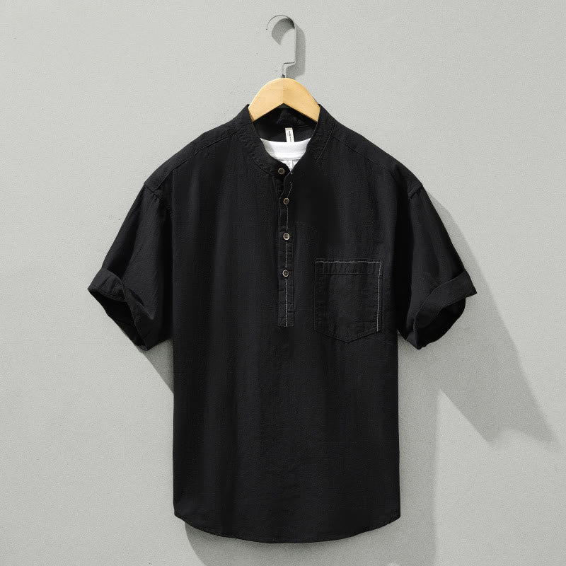 Camisa de algodón de manga corta con botones y estampado de Buddha Stones para hombre, de verano, lisa - Negro - US/UK/AU42, EU52 (3XL) - image 10