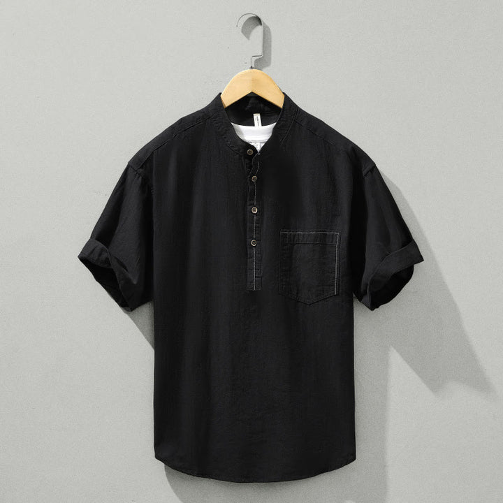 Camisa de algodón de manga corta con botones y estampado de Buddha Stones para hombre, de verano, lisa - Negro - US/UK/AU42, EU52 (3XL) - image 10
