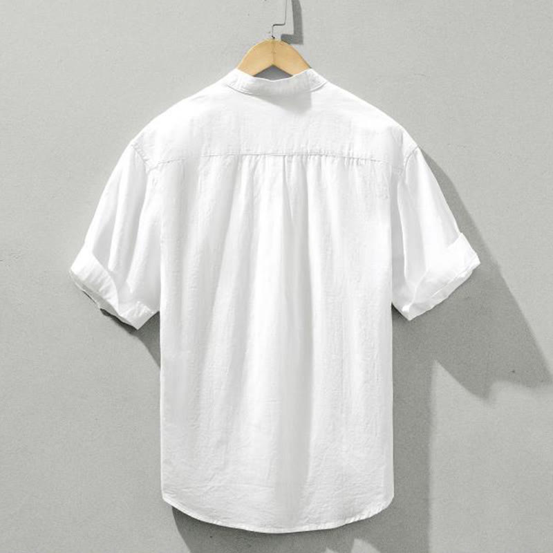 Camisa de algodón de manga corta con botones y estampado de Buddha Stones para hombre, de verano, lisa - image 17