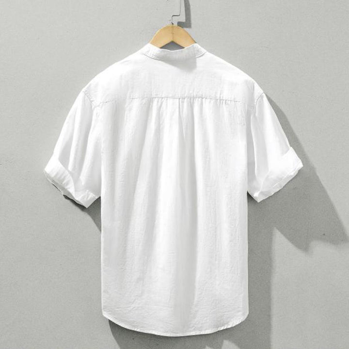 Camisa de algodón de manga corta con botones y estampado de Buddha Stones para hombre, de verano, lisa - image 17