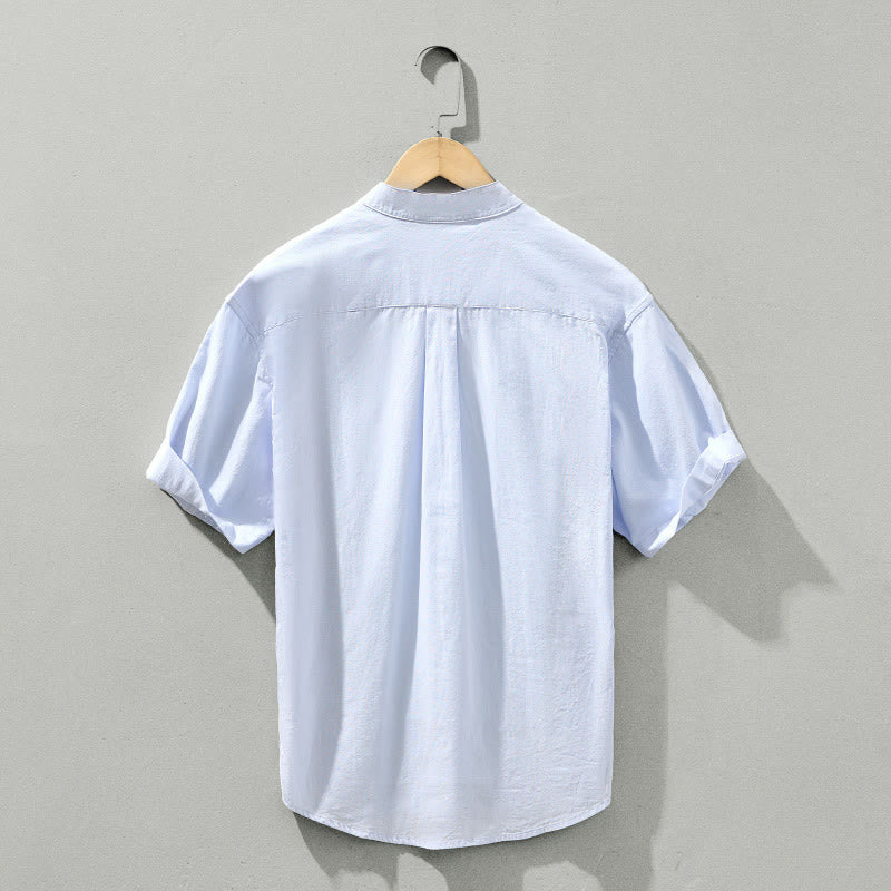 Camisa de algodón de manga corta con botones y estampado de Buddha Stones para hombre, de verano, lisa - image 3