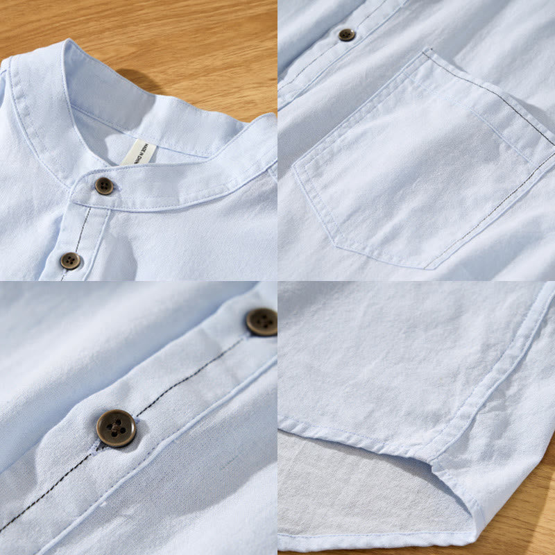Camisa de algodón de manga corta con botones y estampado de Buddha Stones para hombre, de verano, lisa - image 3
