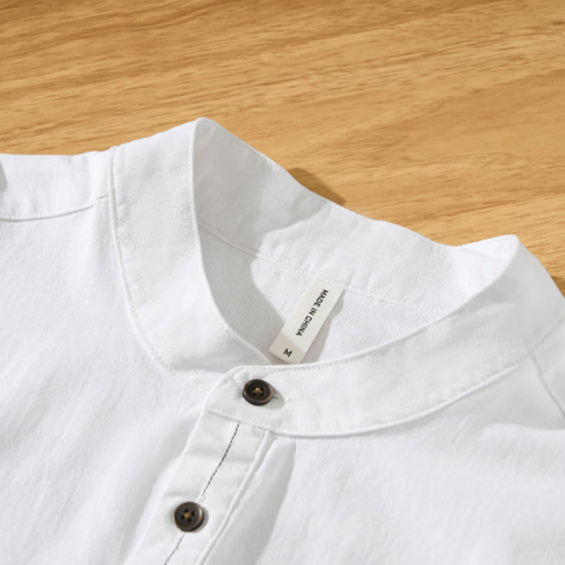 Camisa de algodón de manga corta con botones y estampado de Buddha Stones para hombre, de verano, lisa - image 17