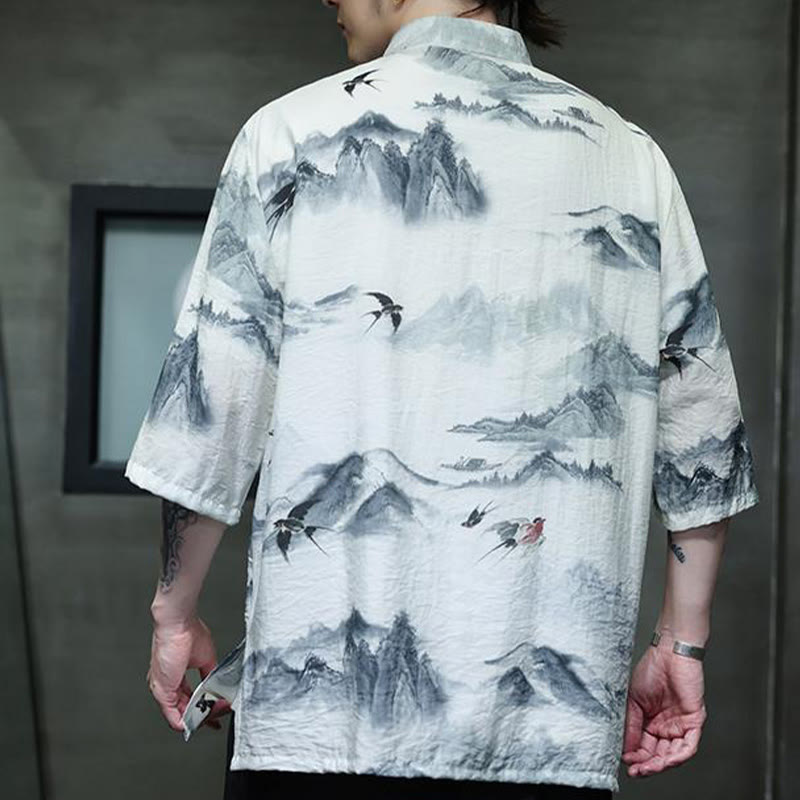 Camisa de lino y algodón de manga corta para hombre, traje Tang chino con Buddha Stones - image 3