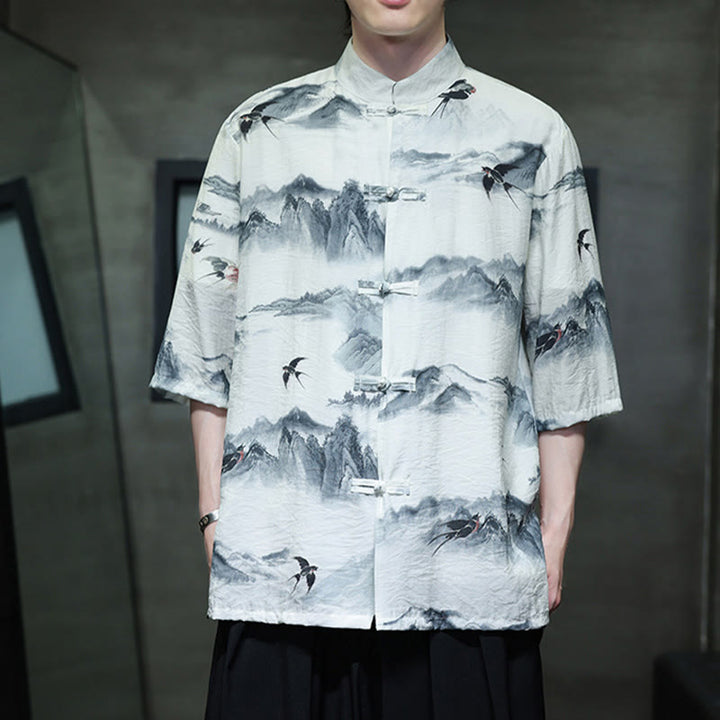 Camisa de lino y algodón de manga corta para hombre, traje Tang chino con Buddha Stones - image 8