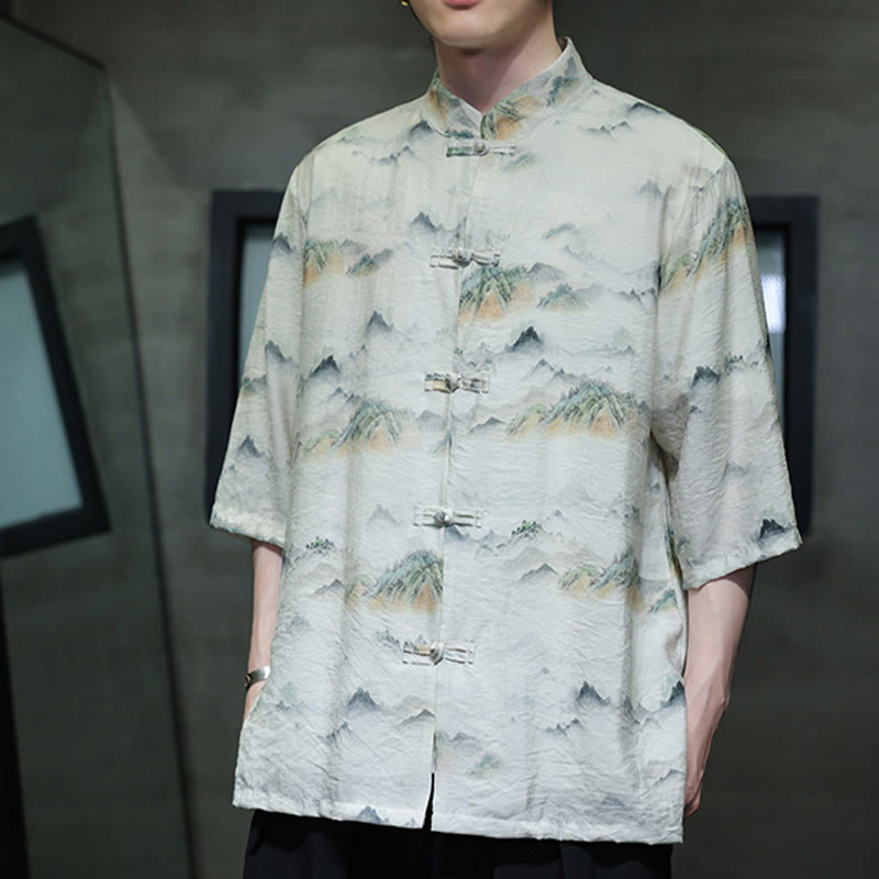 Camisa de lino y algodón de manga corta para hombre, traje Tang chino con Buddha Stones - image 17