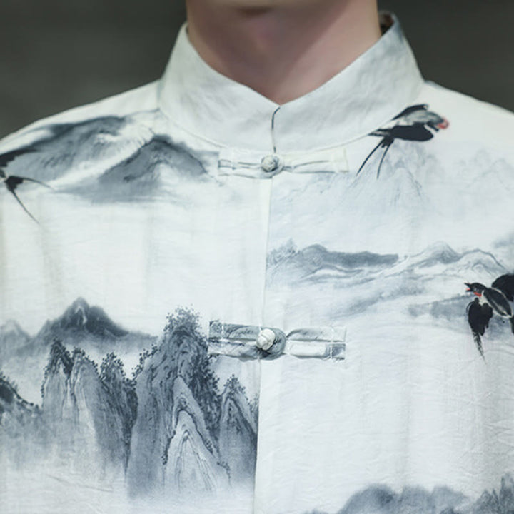 Camisa de lino y algodón de manga corta para hombre, traje Tang chino con Buddha Stones - image 10