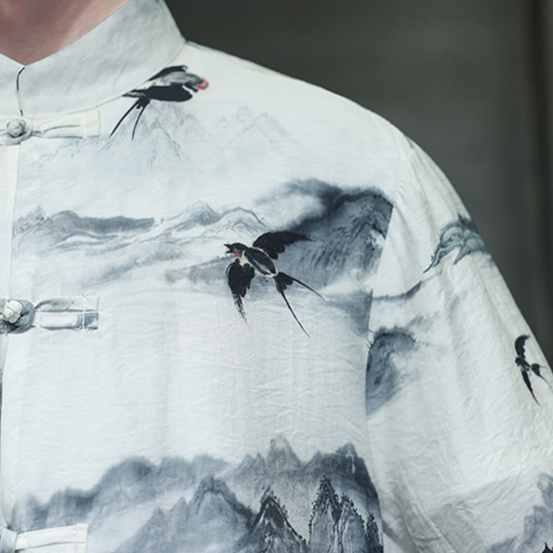 Camisa de lino y algodón de manga corta para hombre, traje Tang chino con Buddha Stones - image 12